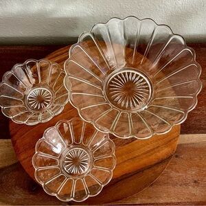 Vintage Imperial Glass Clear Lindberg Pattern Bowl Set of 3